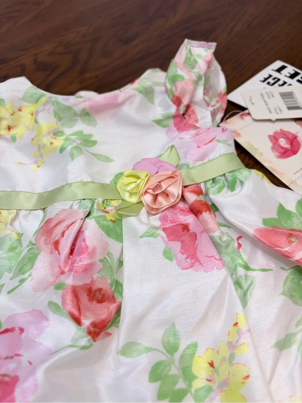 Sweet Heart Rose Floral Dress and Diaper Cover in Pink, Green & Yellow